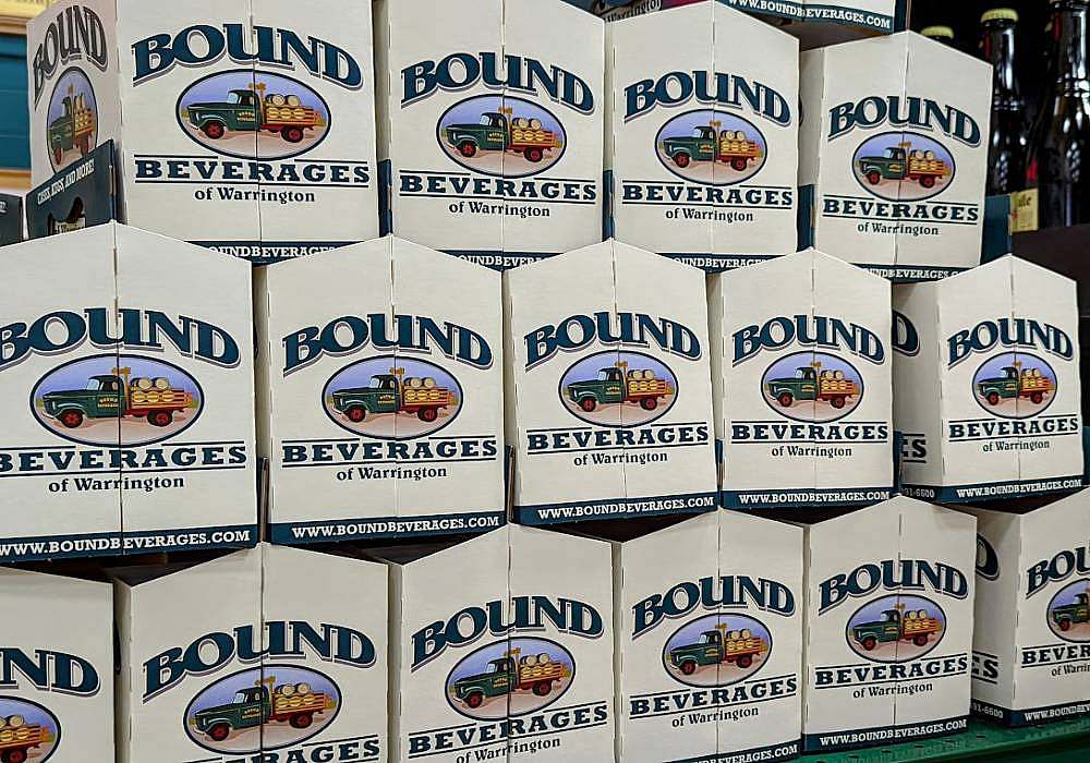 Bound beers on display in a store.