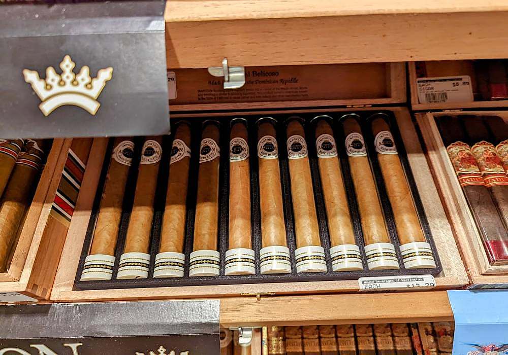 A display of cigars in a store.